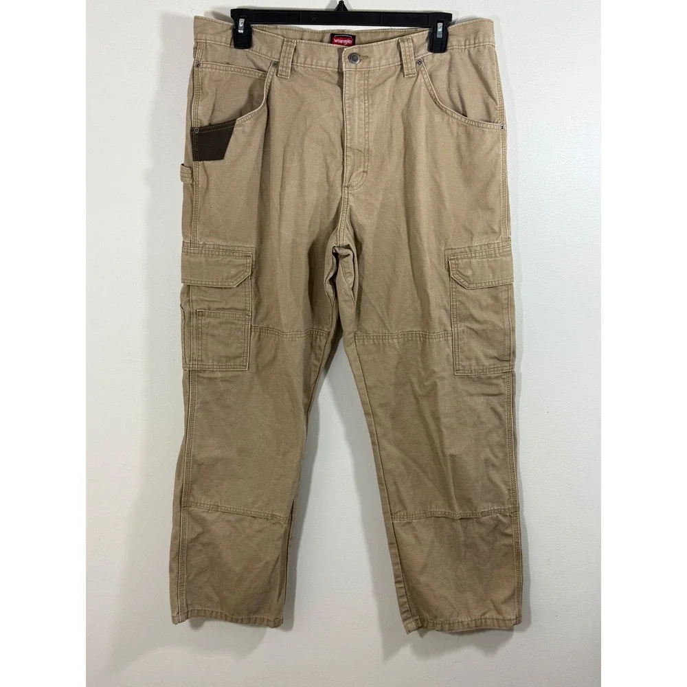 Wrangler Workwear Men's 38x30 Carpenter Cargo Pants Tan Canvas Workwear Utility